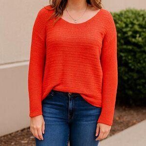 Host Pick Joie 100% Linen Chunky Knit Sweater Burnt Orange Oversized Crewneck XS